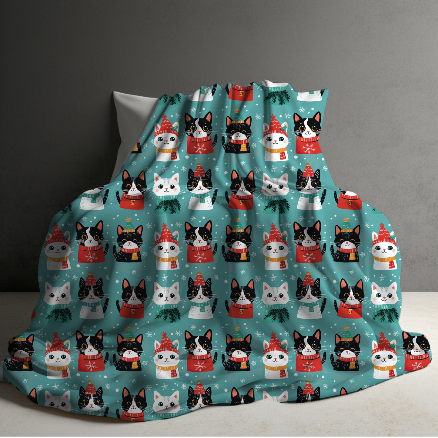 Blanket - Christmas - Aqua Cats - PREORDER