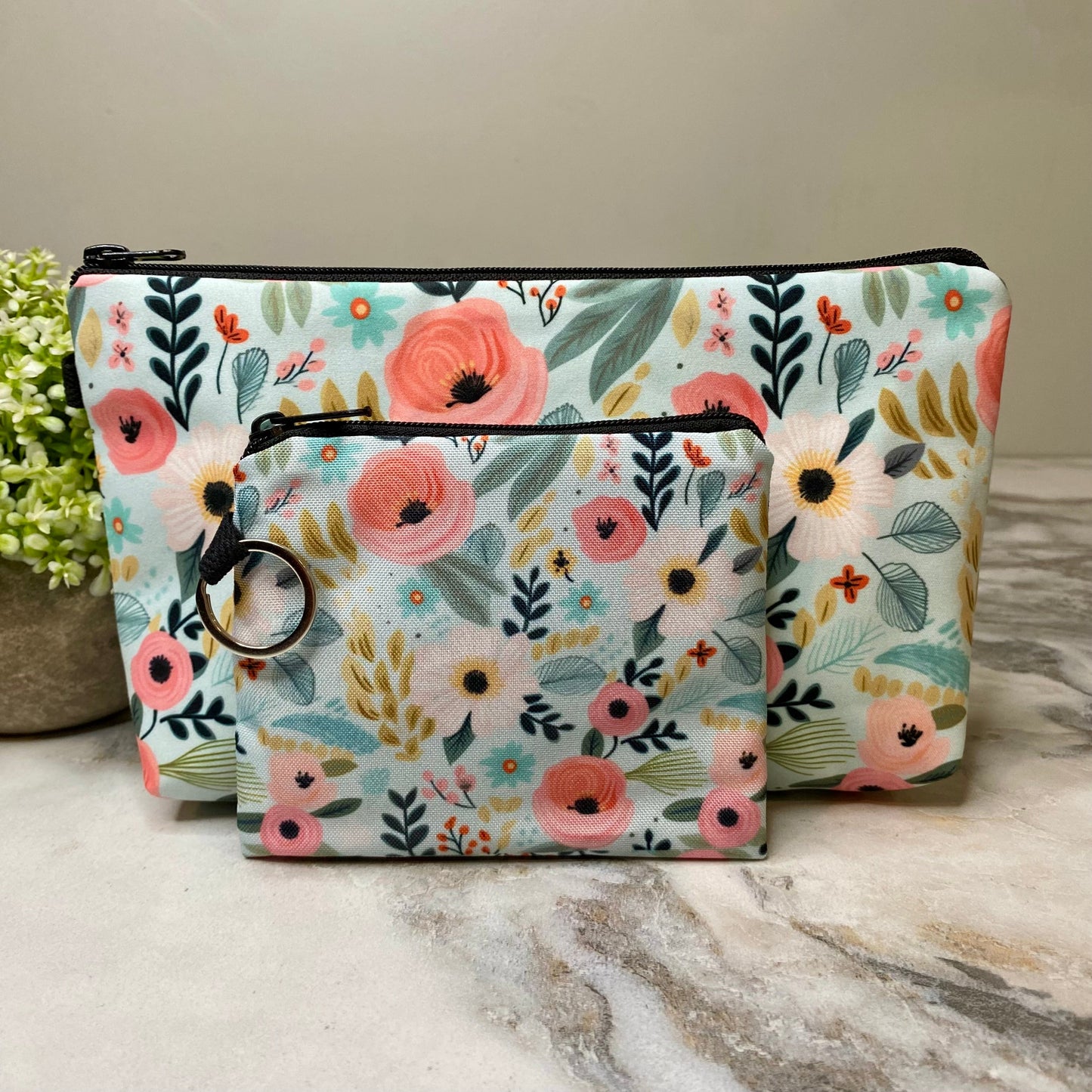 Pouch & Mini Pouch Bundled Set - The Most Amazing Mint Floral