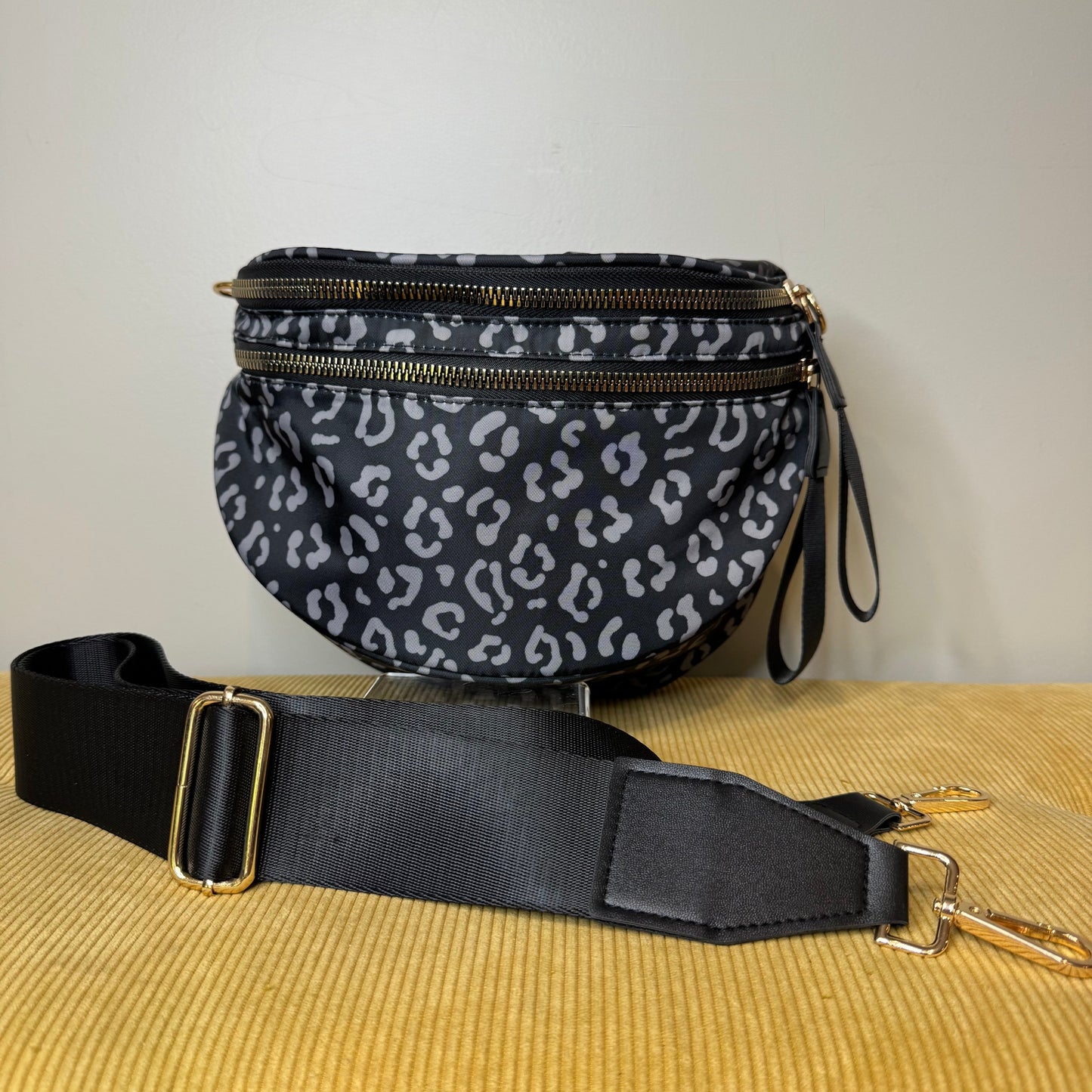 The Roni Nylon Crossbody - Black & Grey Animal - PREORDER