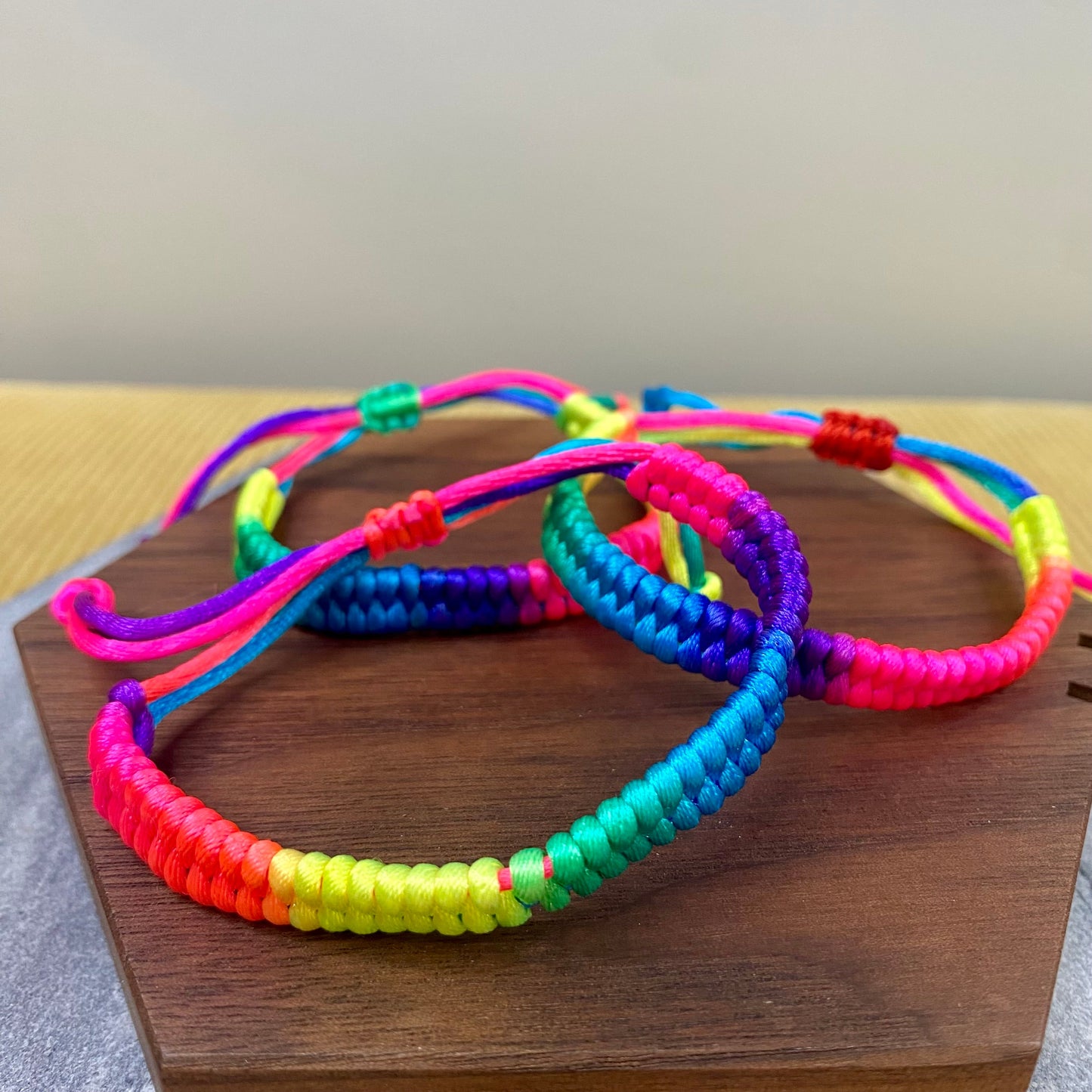 Bracelet - Adjustable String - Braided Solid Rainbow