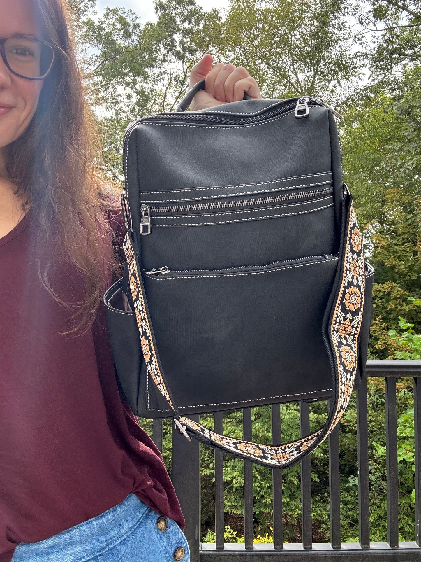 Denim Suede Brooke Backpack + Pouch