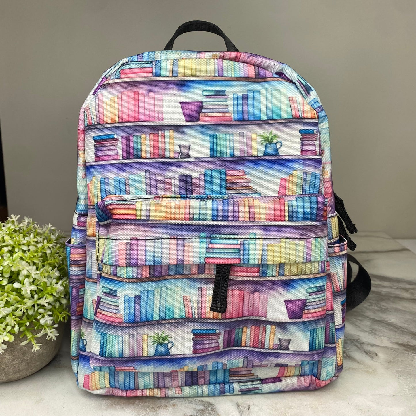 Mini Backpack - Watercolor Book Shelves