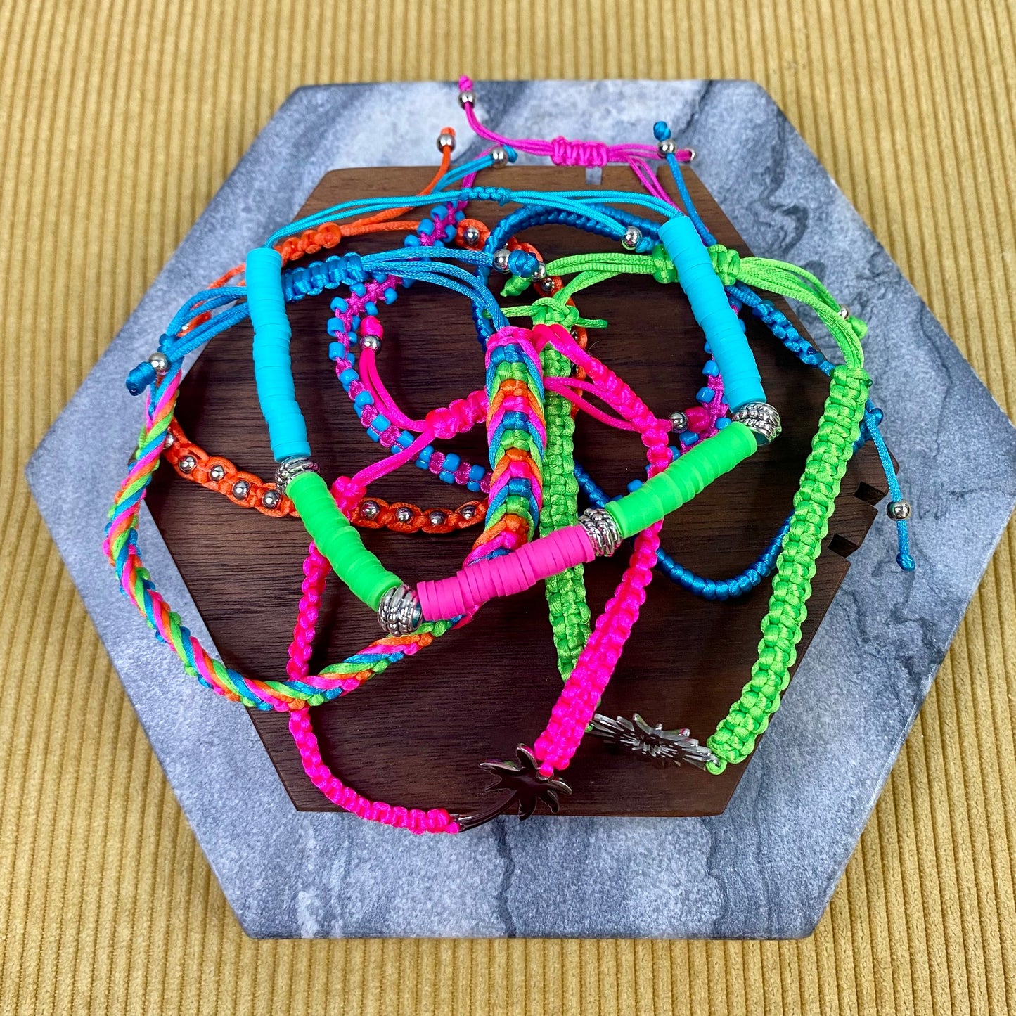 Bracelet Pack - Adjustable String Pink Orange Blue Green