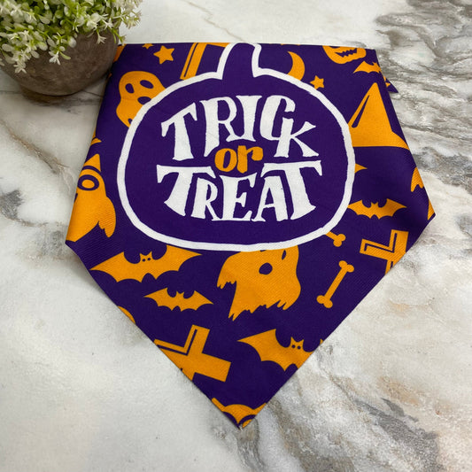 Dog Bandana - Halloween - Trick or Treat Purple Orange