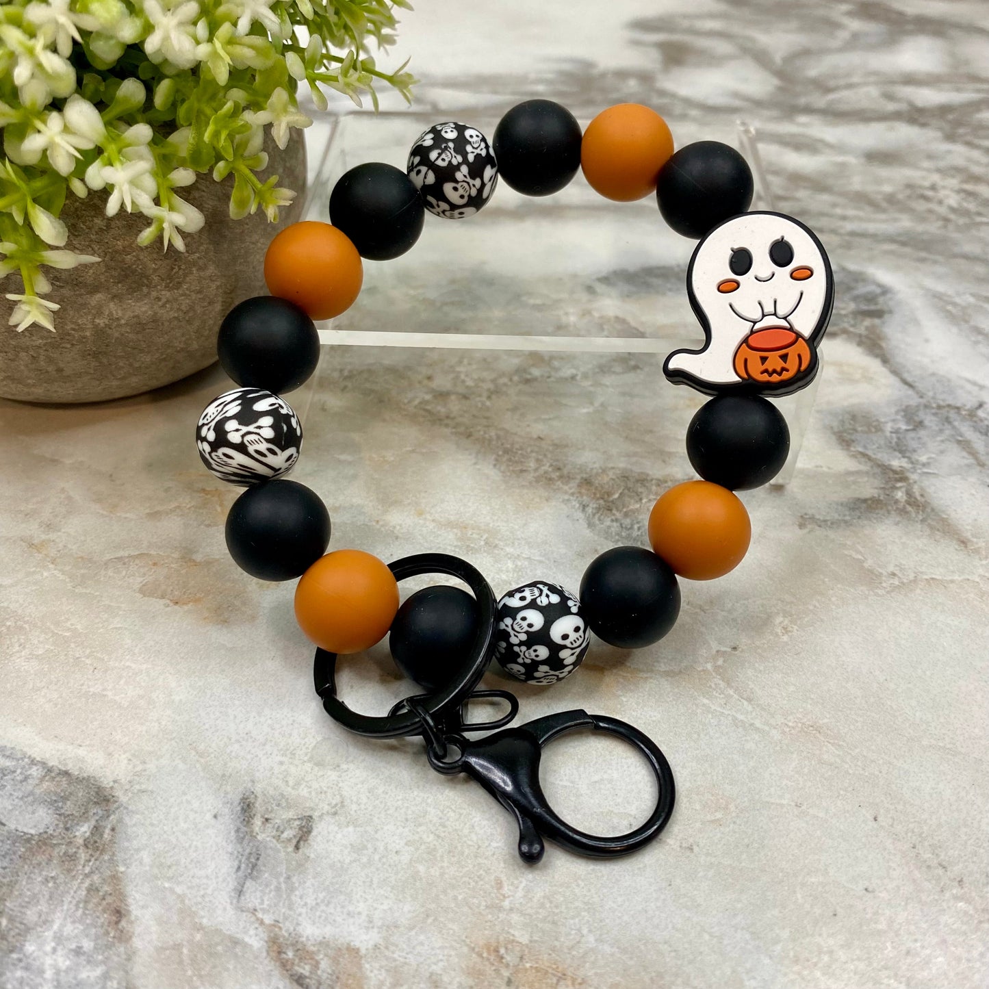 Silicone Bracelet Keychain - Halloween - Ghost Trick-Or-Treat