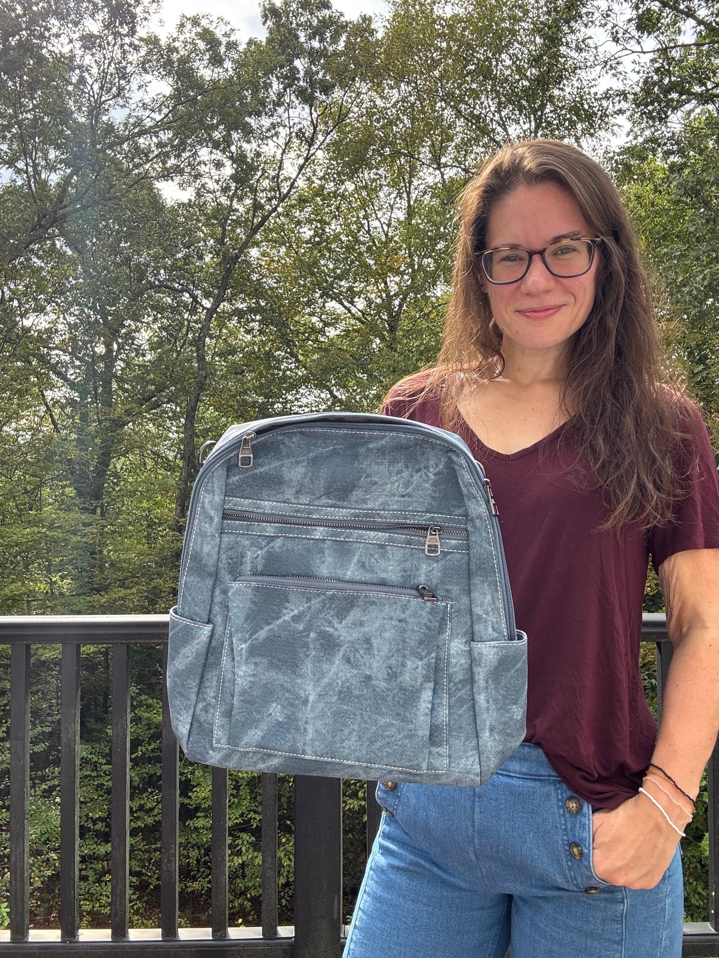 Denim Suede Brooke Backpack + Pouch