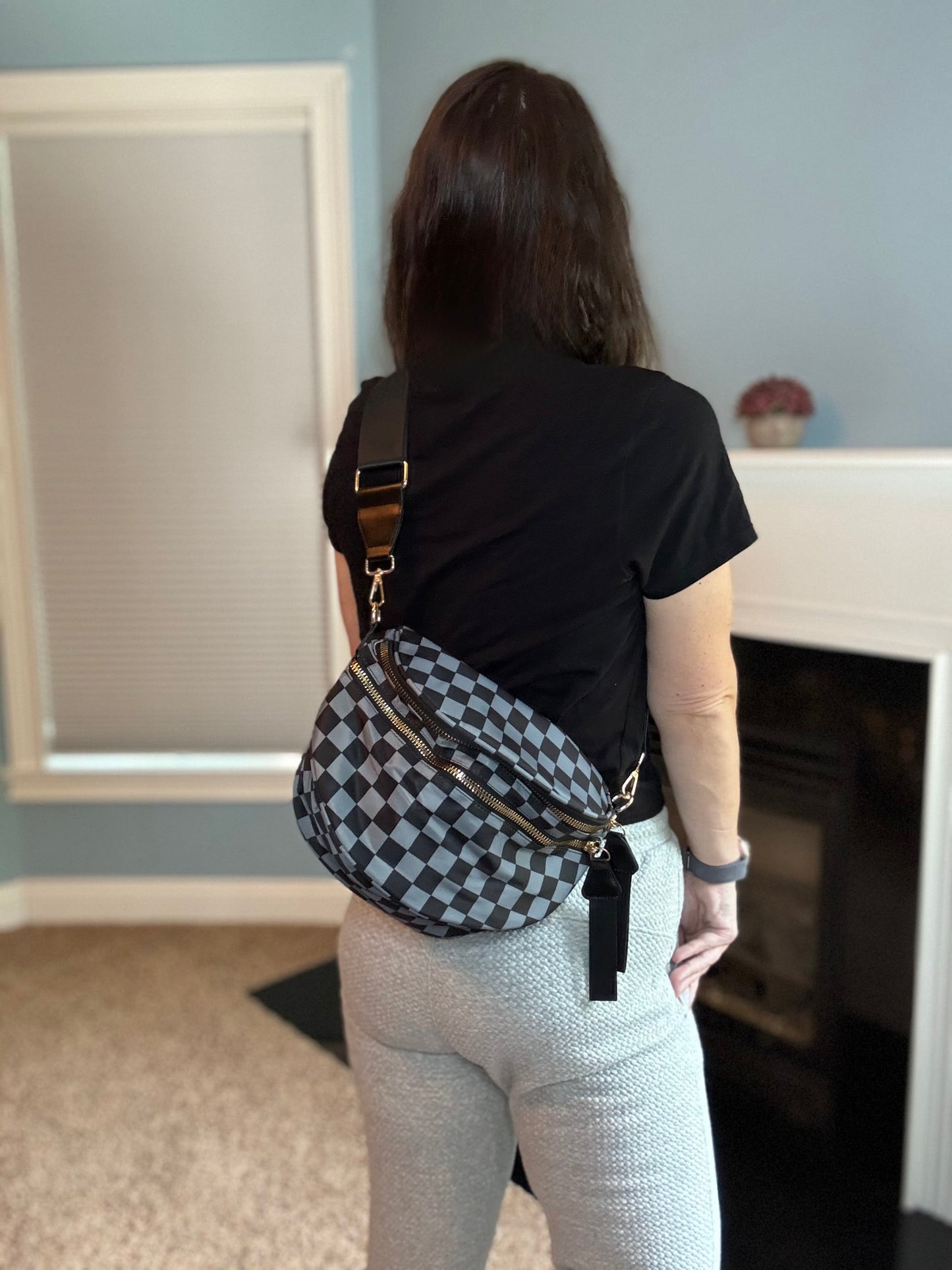 The Roni Nylon Crossbody - Checkered Black + Grey