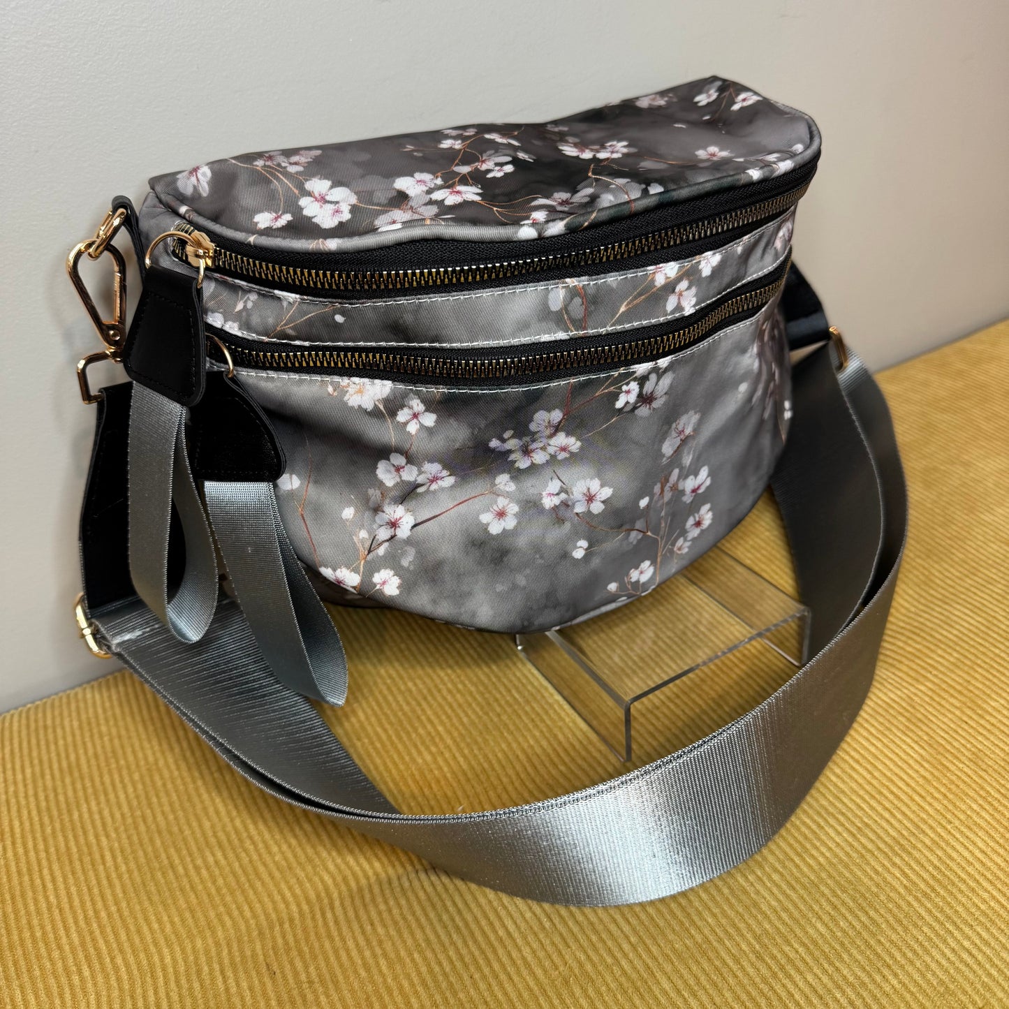 The Roni Nylon Crossbody - Grey Cherry Blossom