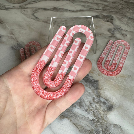 Jumbo Paperclip - Pink Glitter Hearts