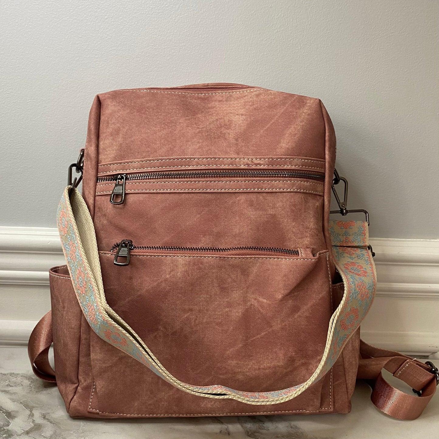 Denim Suede Brooke Backpack + Pouch