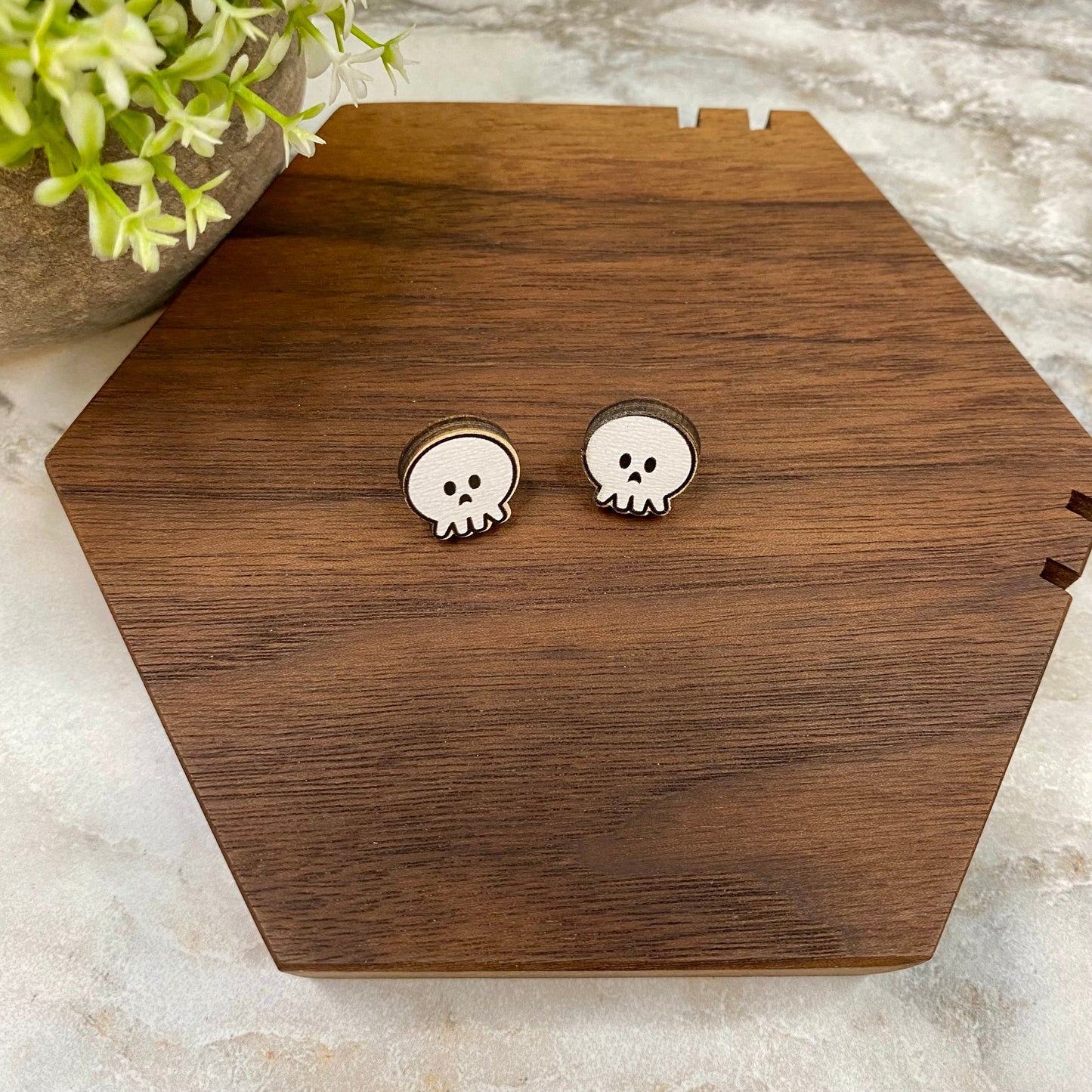 Wooden Stud Earrings - Halloween - Squiggly Ghost