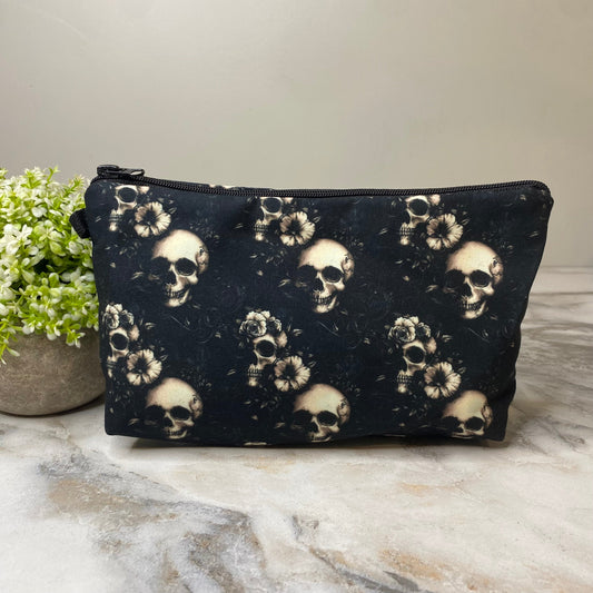 Pouch - Halloween Fall - Black Floral Skull