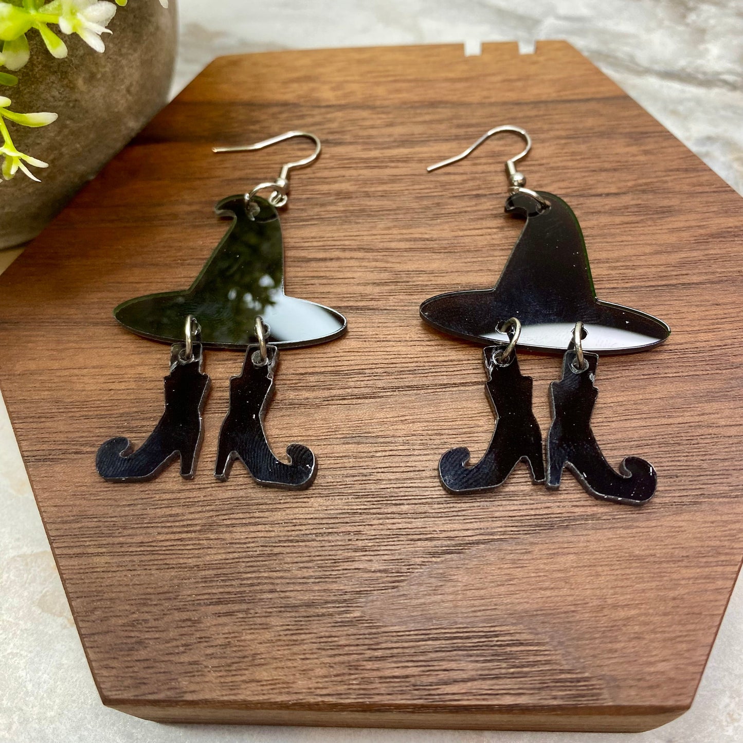 Acrylic Dangle Earrings - Halloween Witch Hat & Shoes