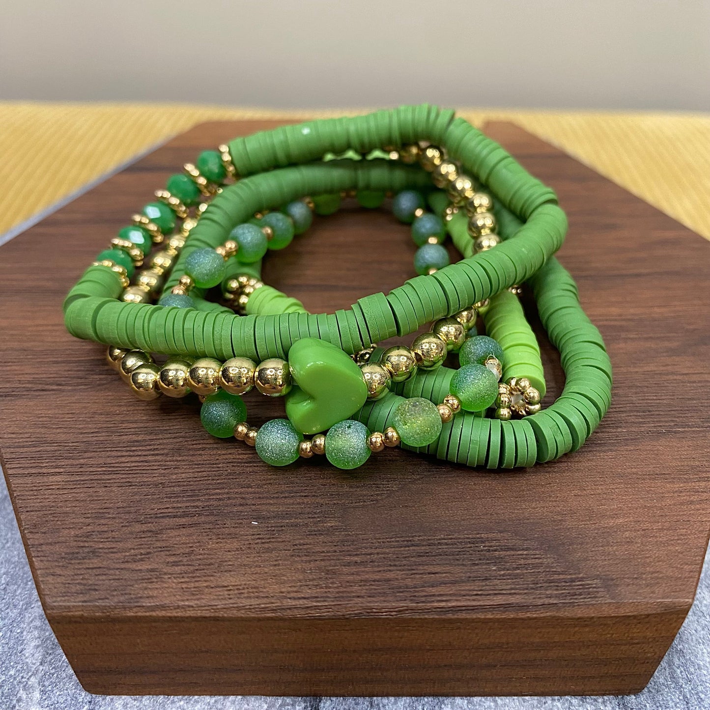 Bracelet Pack - Clay & Gold Bead - Green