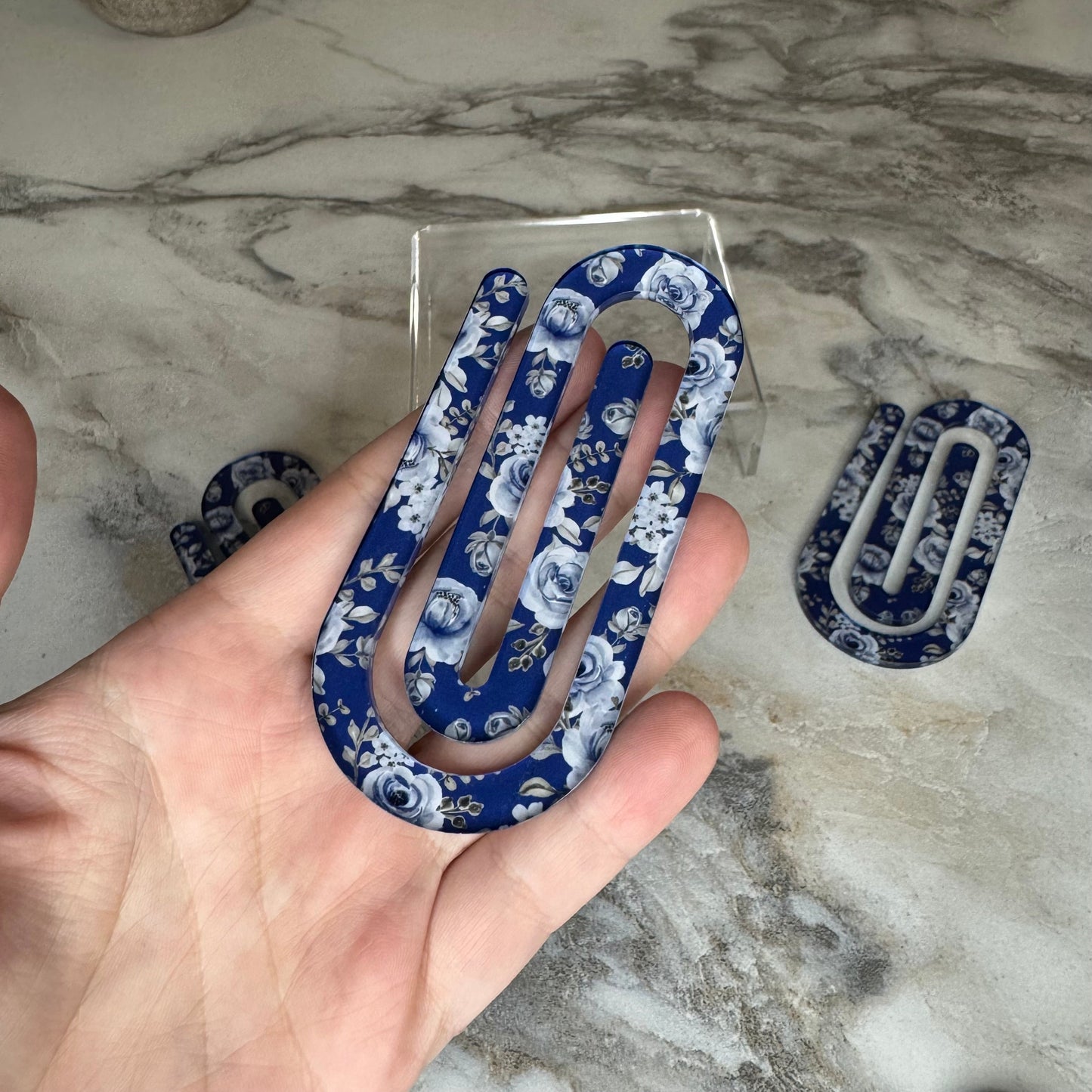 Jumbo Paperclip - Navy Blue Grey Floral