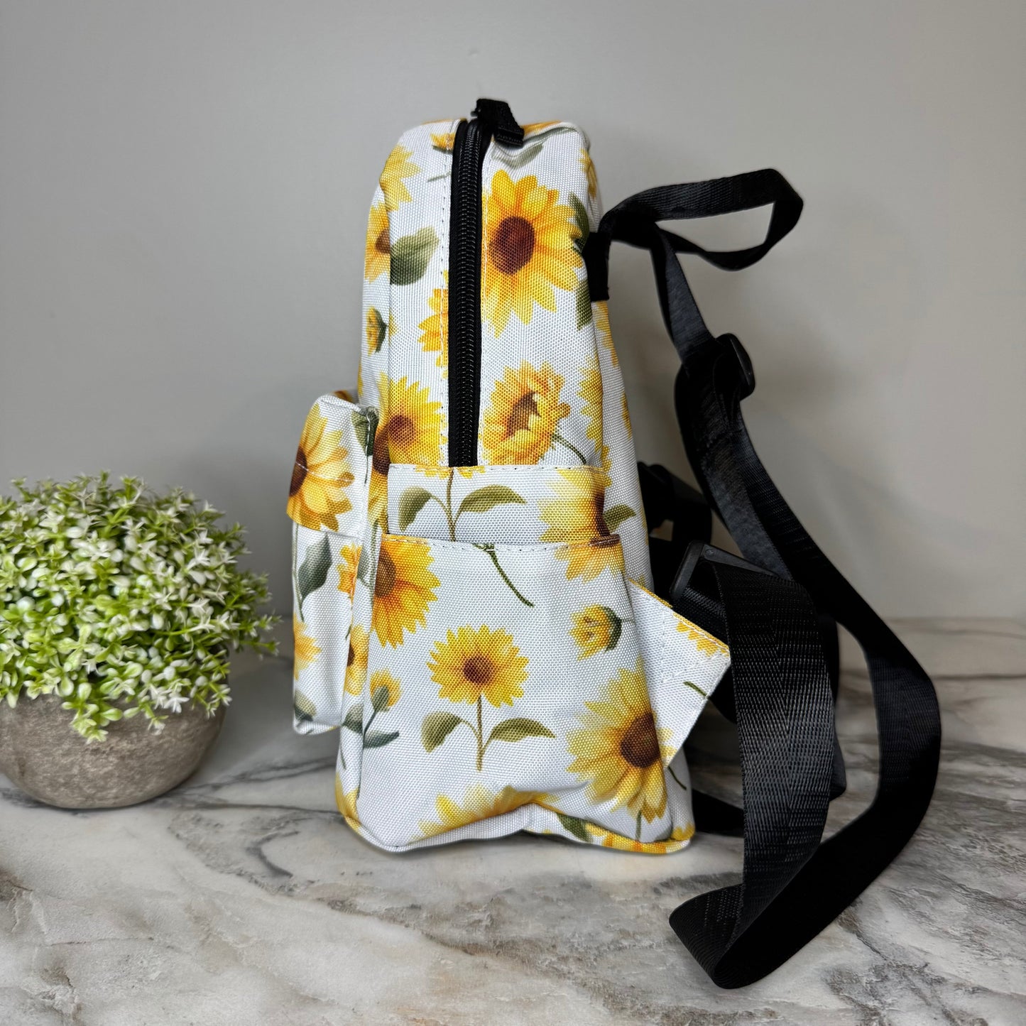 Mini Backpack - Sunflower on White