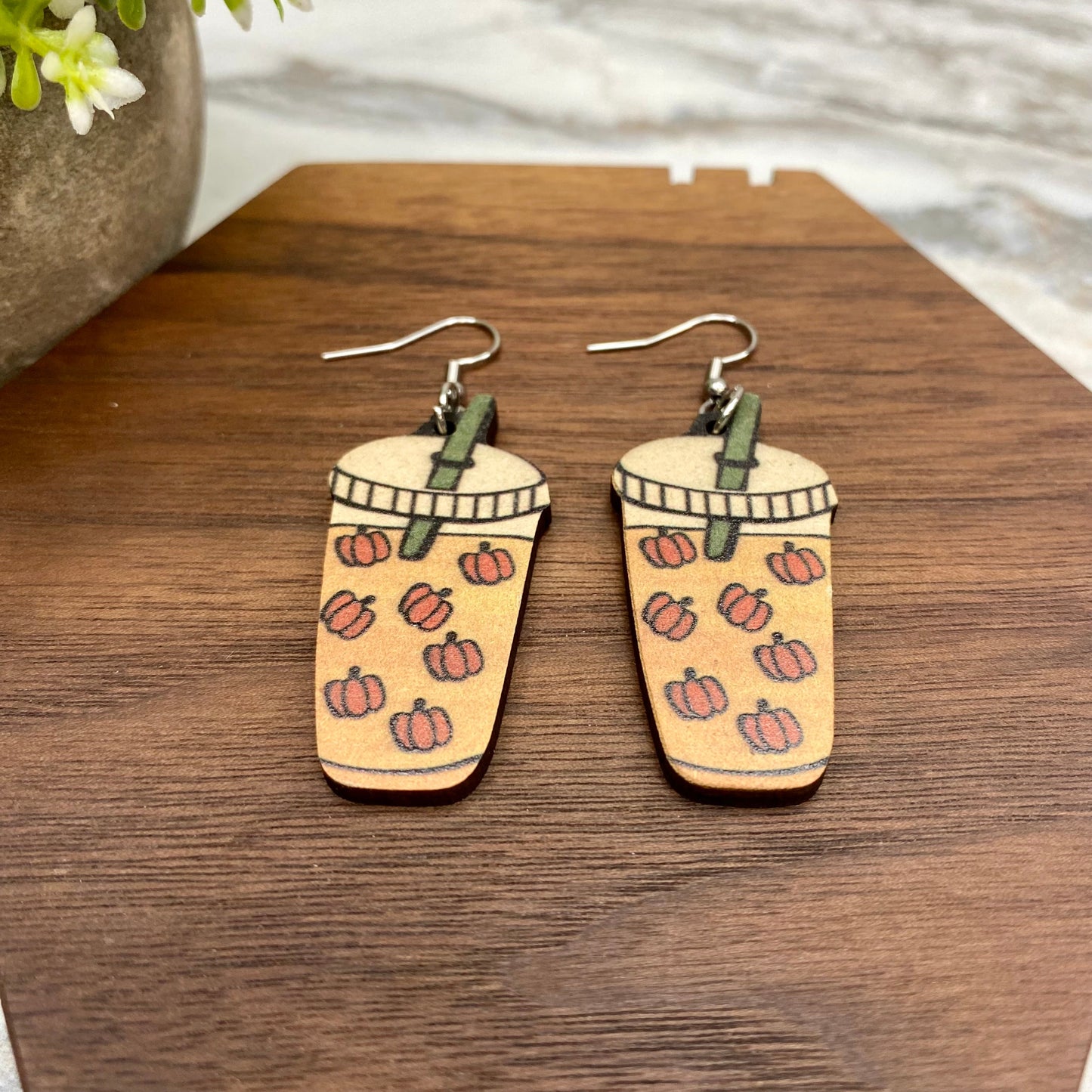 Wooden Dangle Earrings - Fall - #5