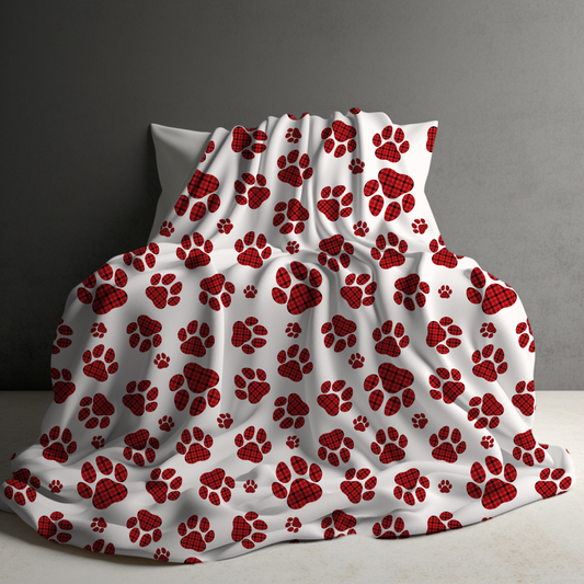 Blanket - Christmas - White Red Plaid Paw - PREORDER