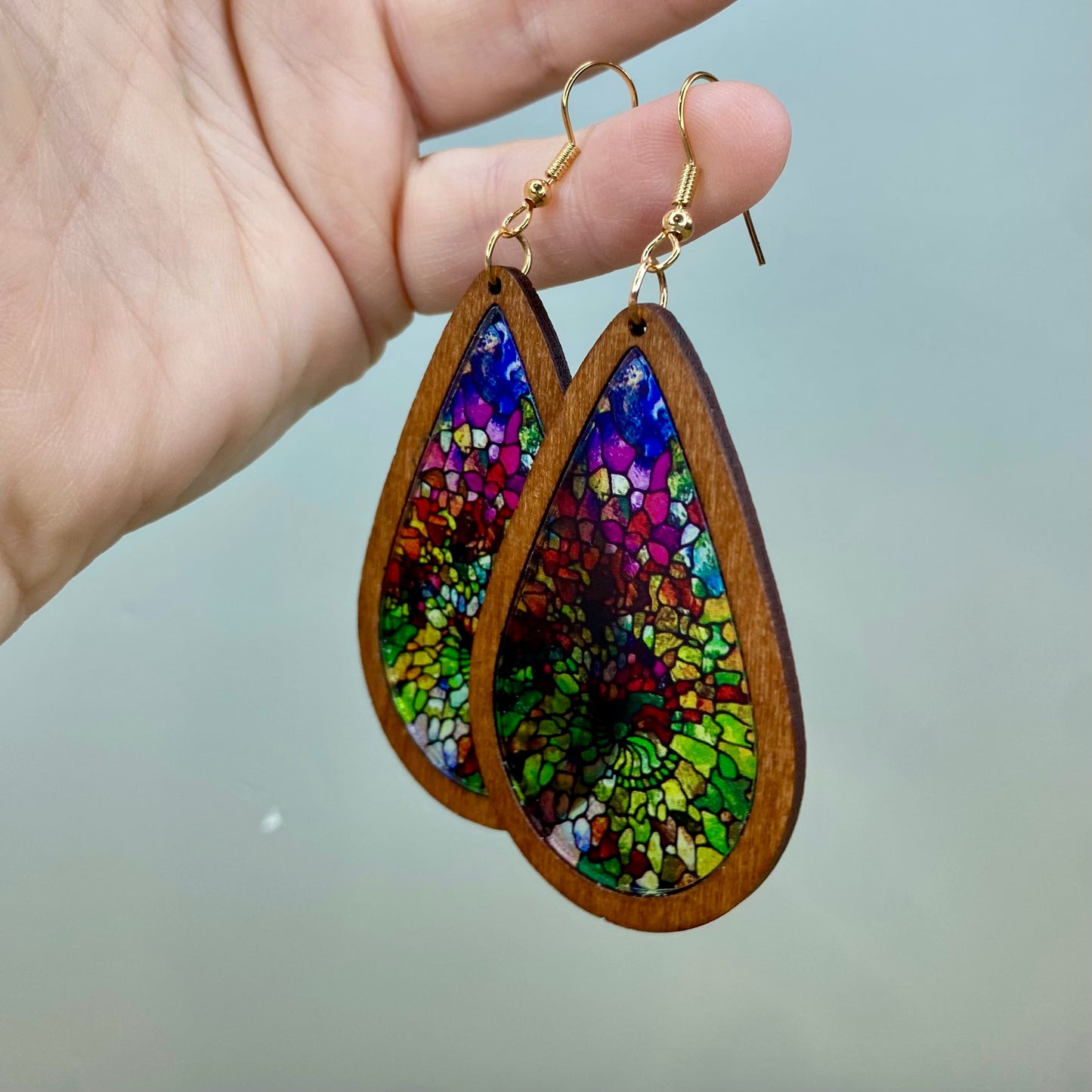 Wooden Teardrop Cutout - Stained Glass Acrylic - #1