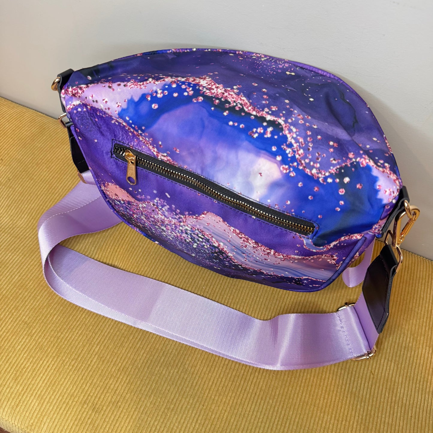 The Roni Nylon Crossbody - Purple Sparkle Waves