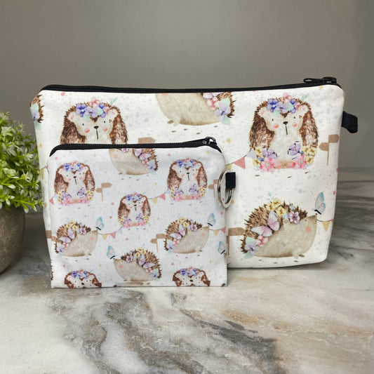 Pouch & Mini Pouch Bundled Set - Floral Hedgehog