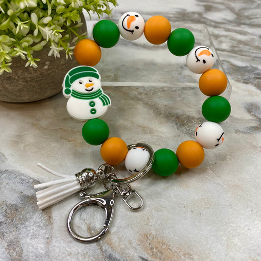 Silicone Bracelet Keychain - Christmas Winter - Green Orange Snowman