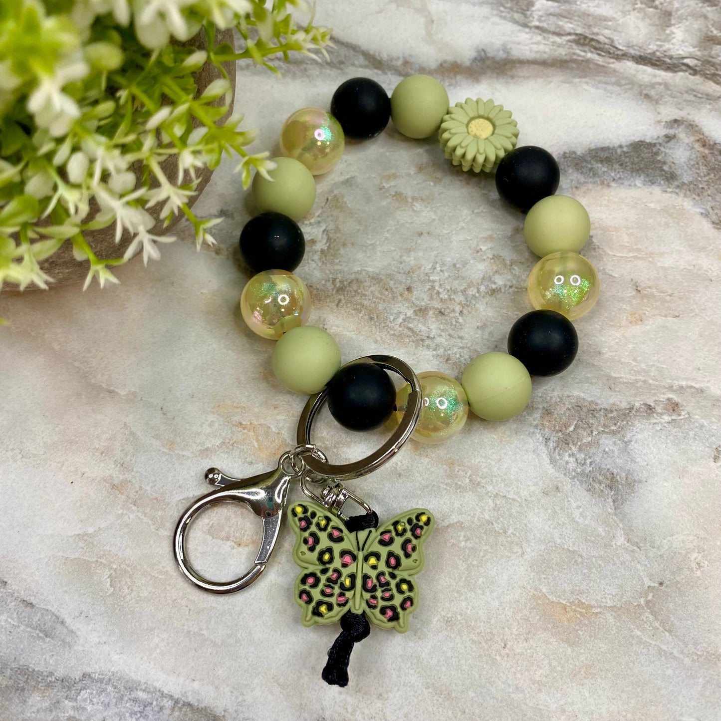 Silicone Bracelet Keychain - Green Butterfly