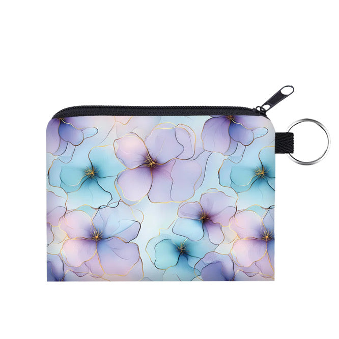 Mini Pouch - Floral Watercolor Outline Purple Blue