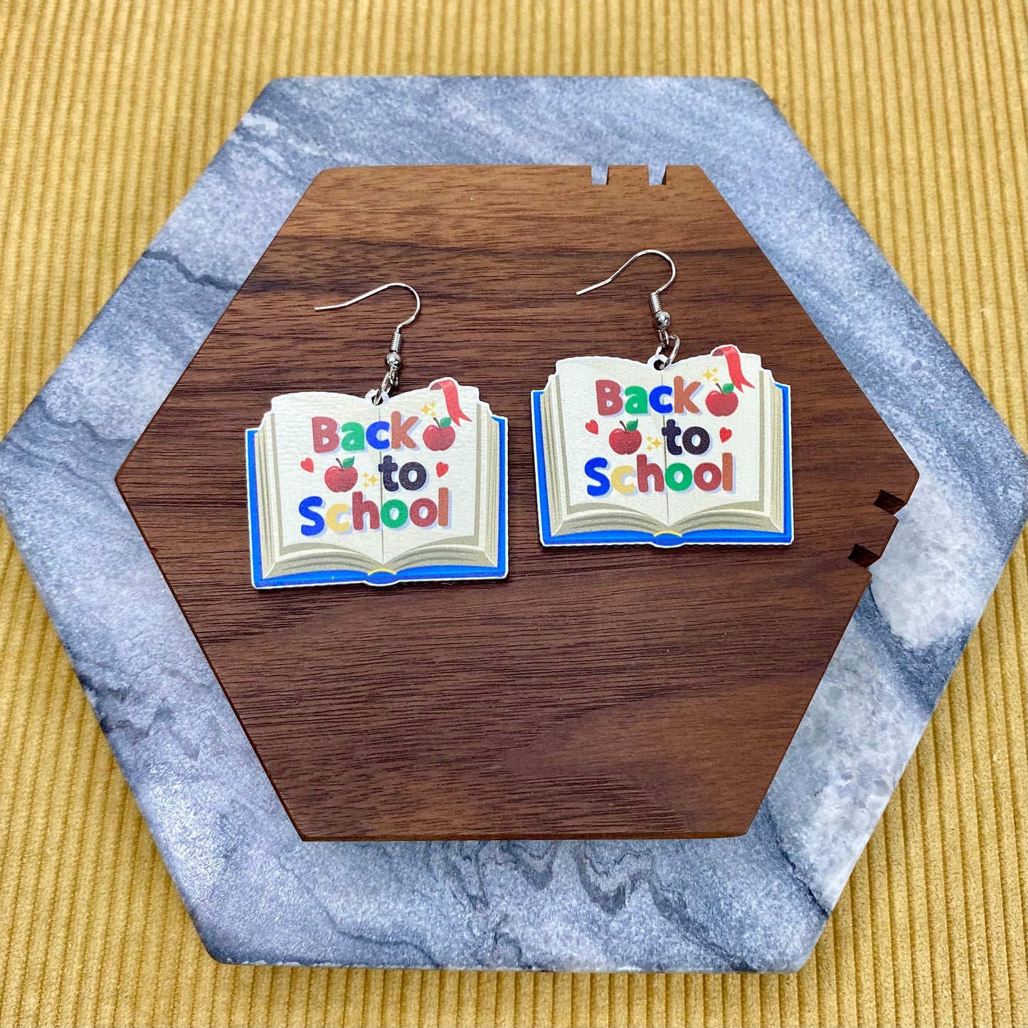 Wooden Dangle Earrings - Teacher - Back to School Book