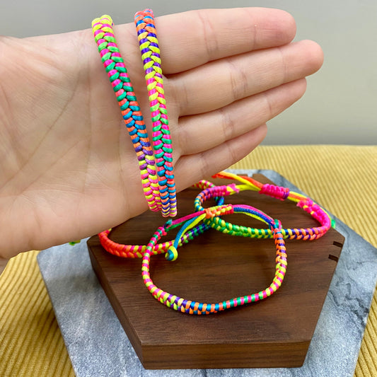 Bracelet - Adjustable String - Braided Mixed Rainbow