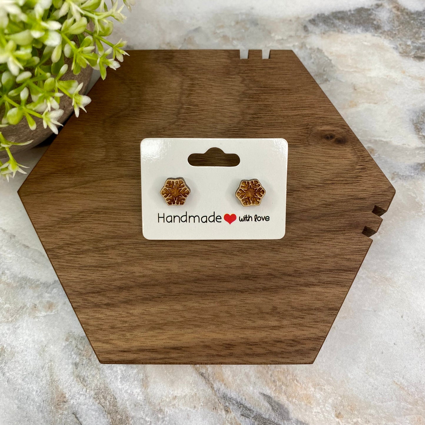Wooden Stud Earrings - Snowflake