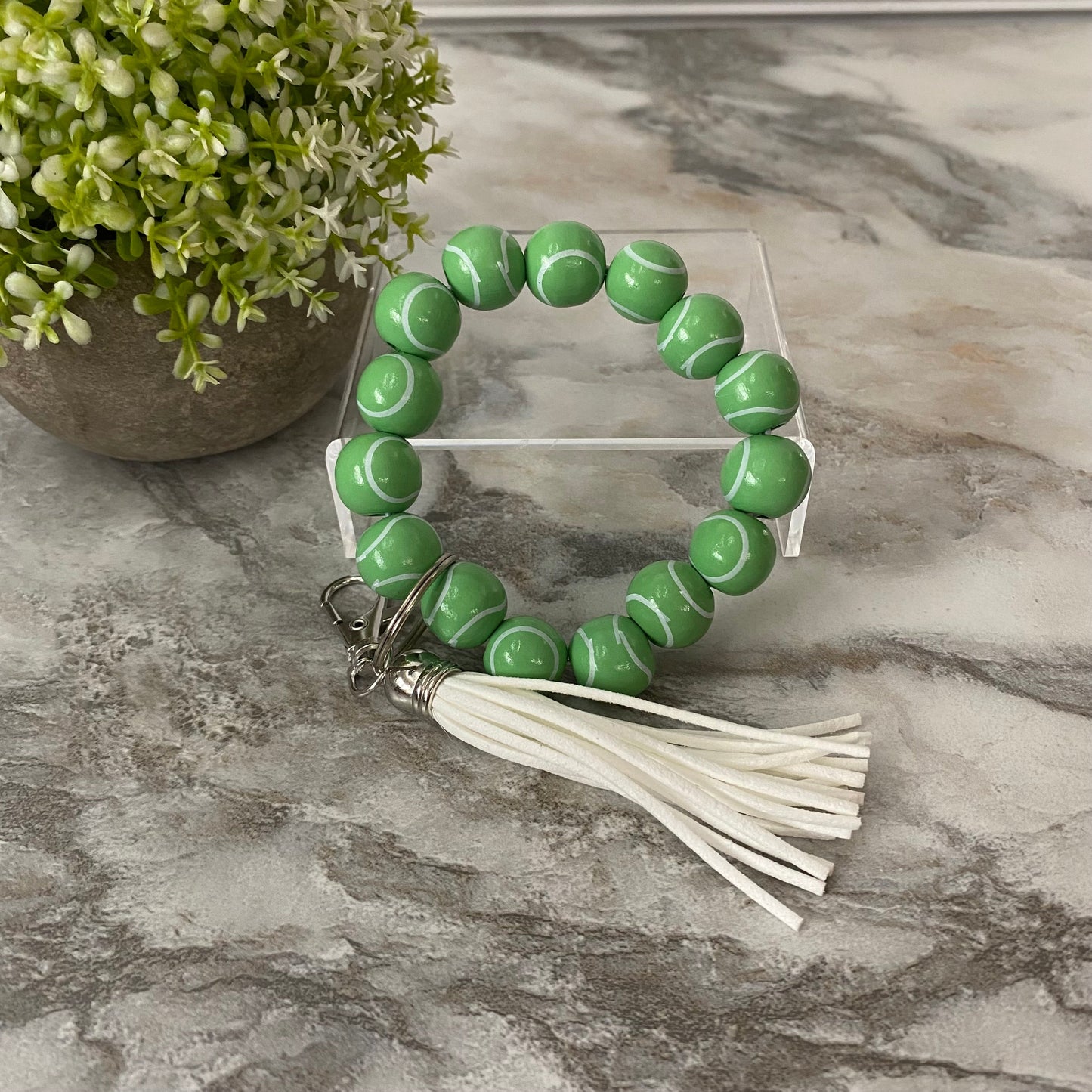 Wooden Bead Bracelet Keychain - Tennis