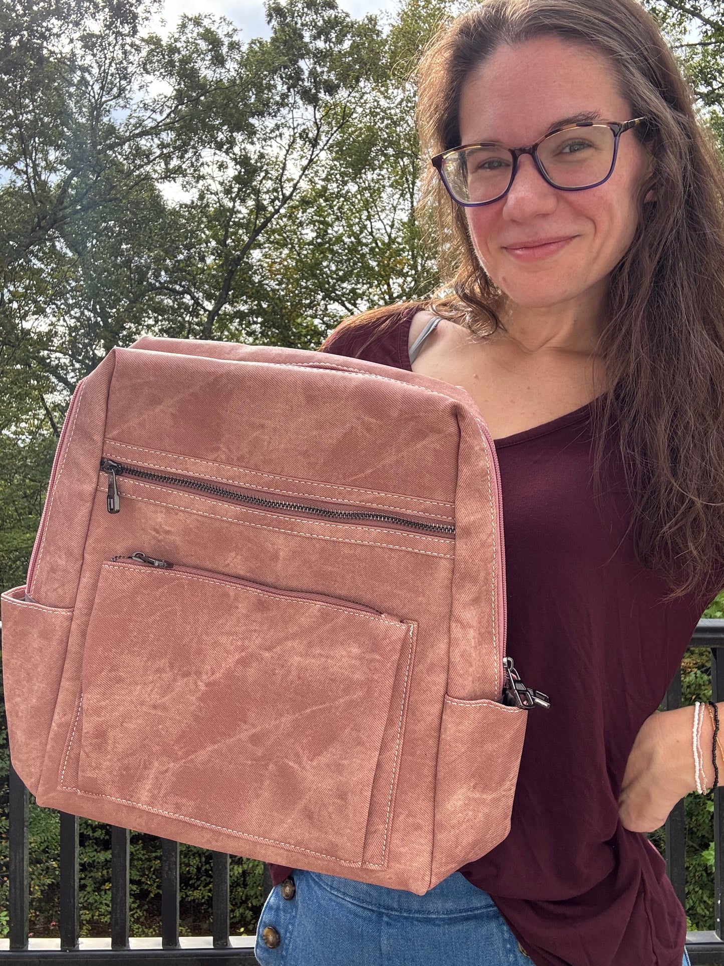 Denim Suede Brooke Backpack + Pouch