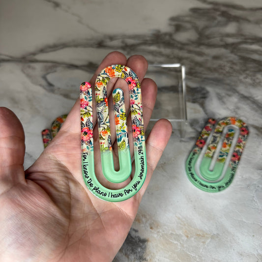 Jumbo Paperclip - Mint Religious Floral