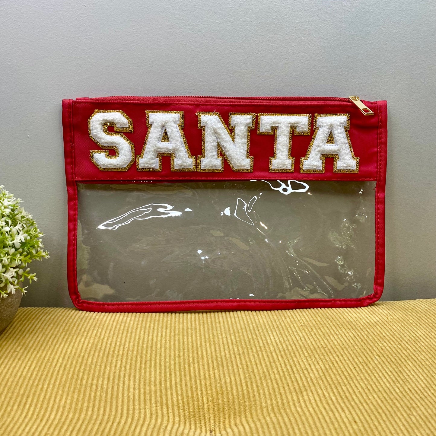 Pouch - XL Clear Zip - Santa