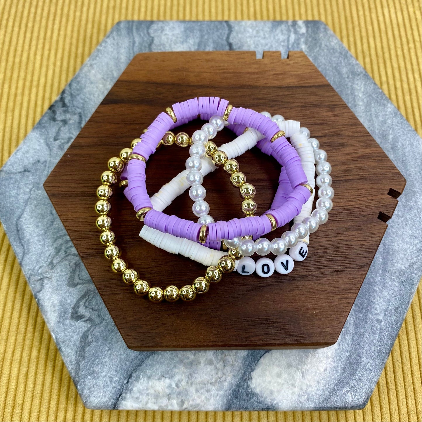 Bracelet Pack - Clay & Gold Bead - Love