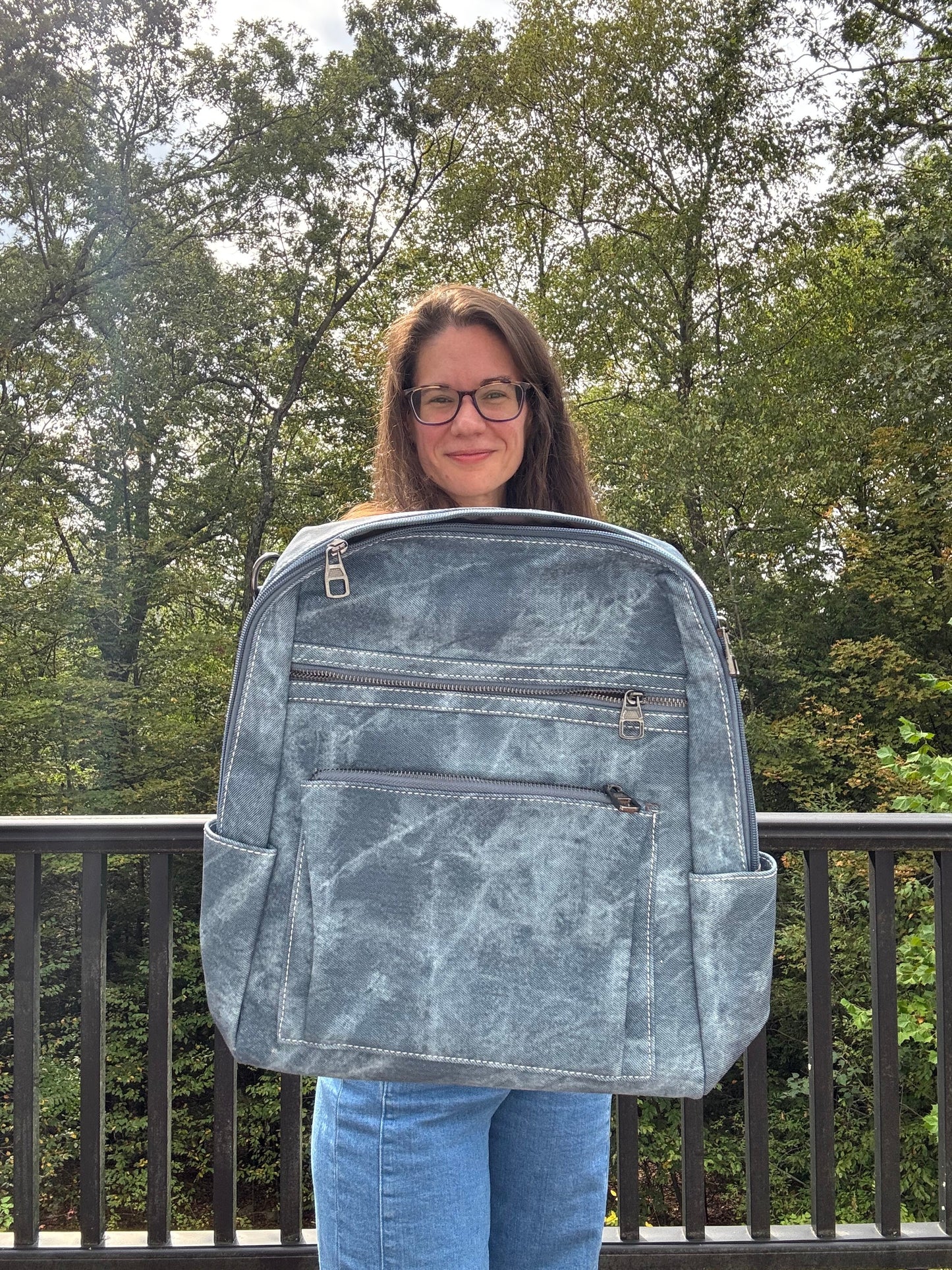 Denim Suede Brooke Backpack + Pouch