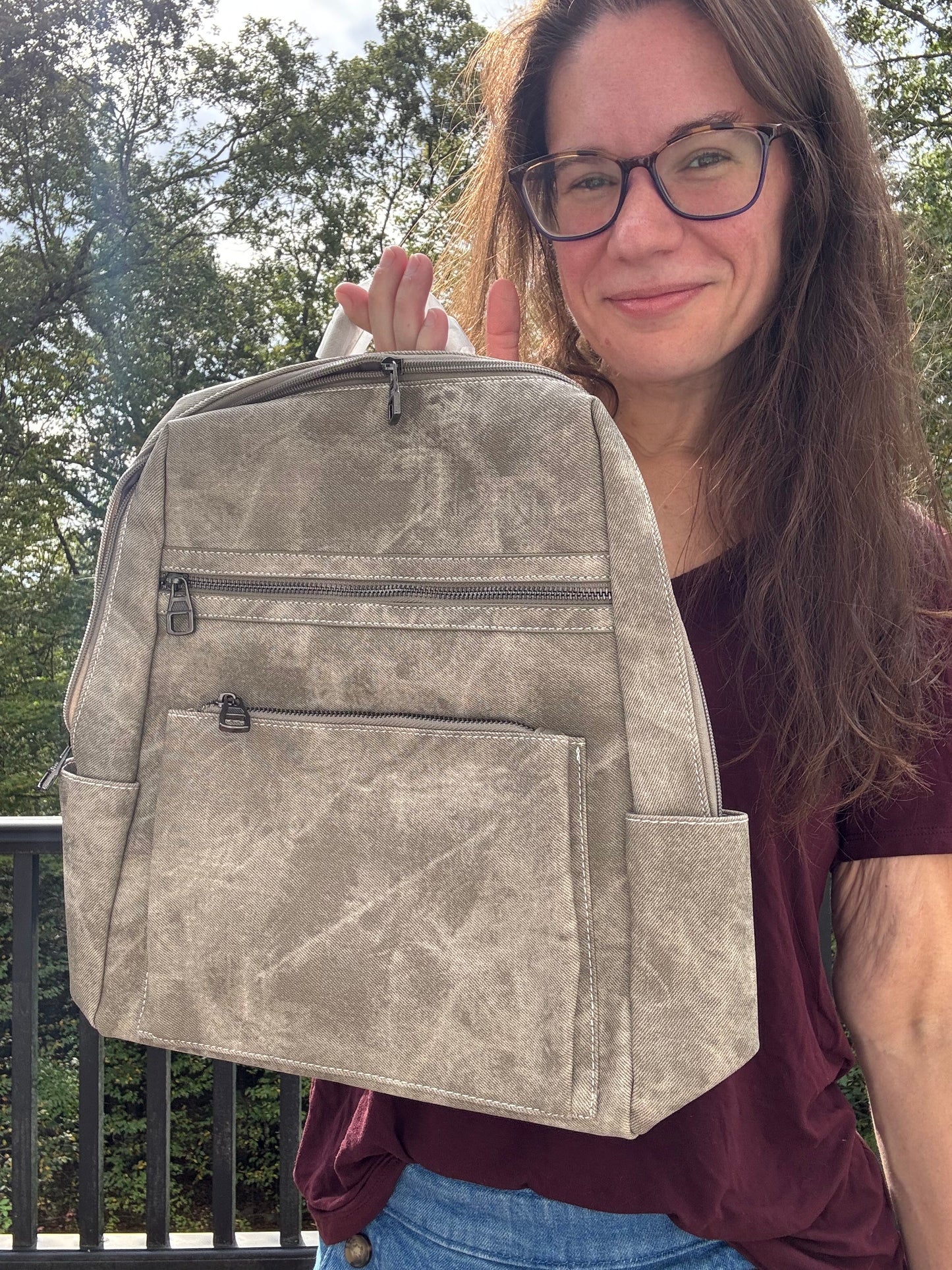 Denim Suede Brooke Backpack + Pouch