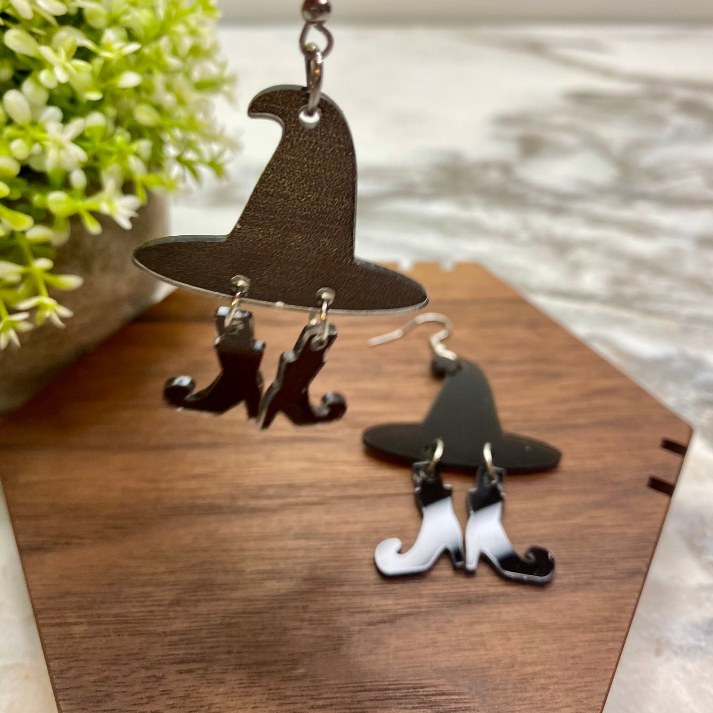 Acrylic Dangle Earrings - Halloween Witch Hat & Shoes