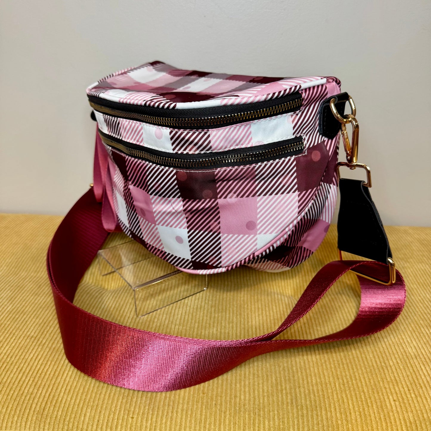 The Roni Nylon Crossbody - Polkadot Gingham Plaid