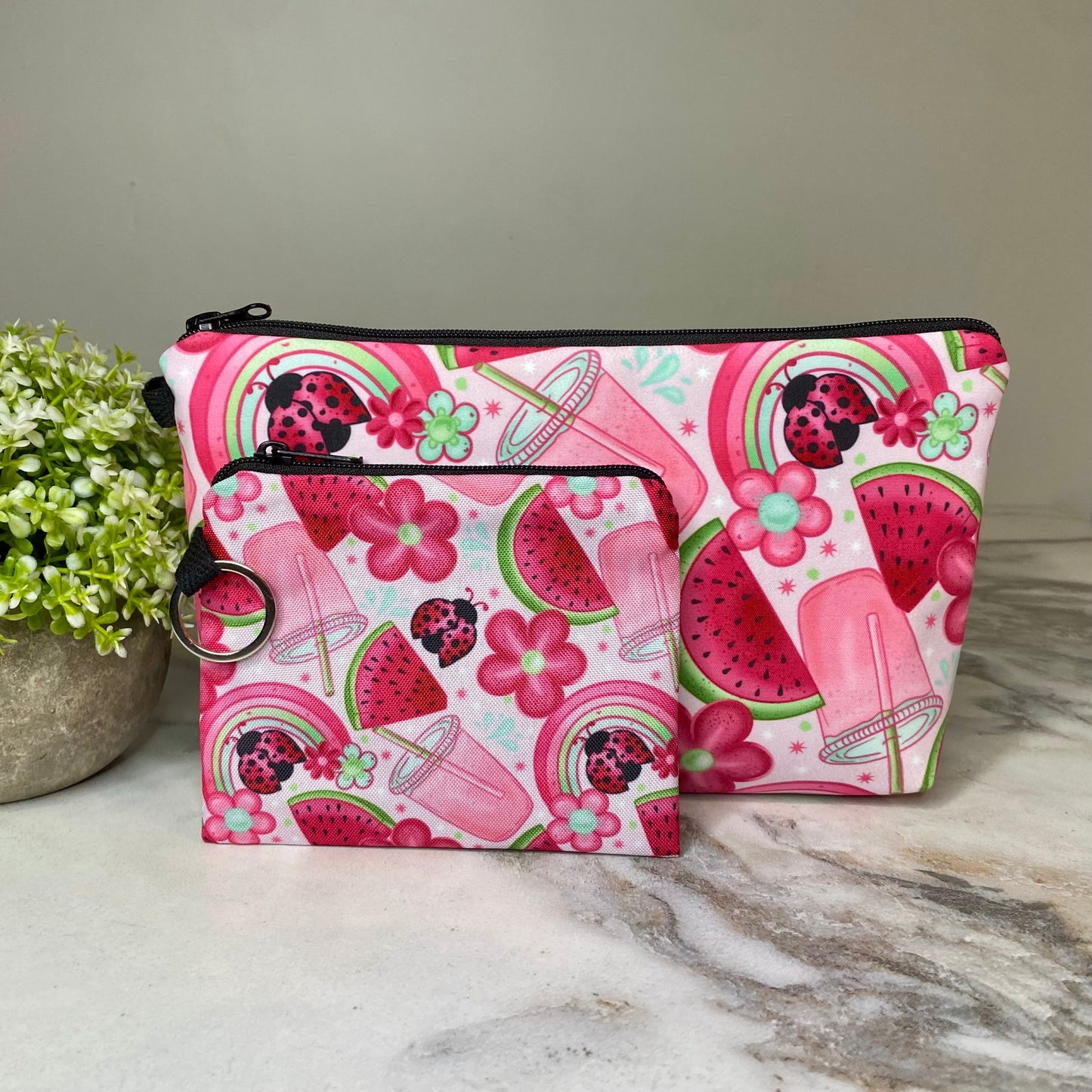 Pouch & Mini Pouch Bundled Set - Watermelon Drinks & Ladybugs