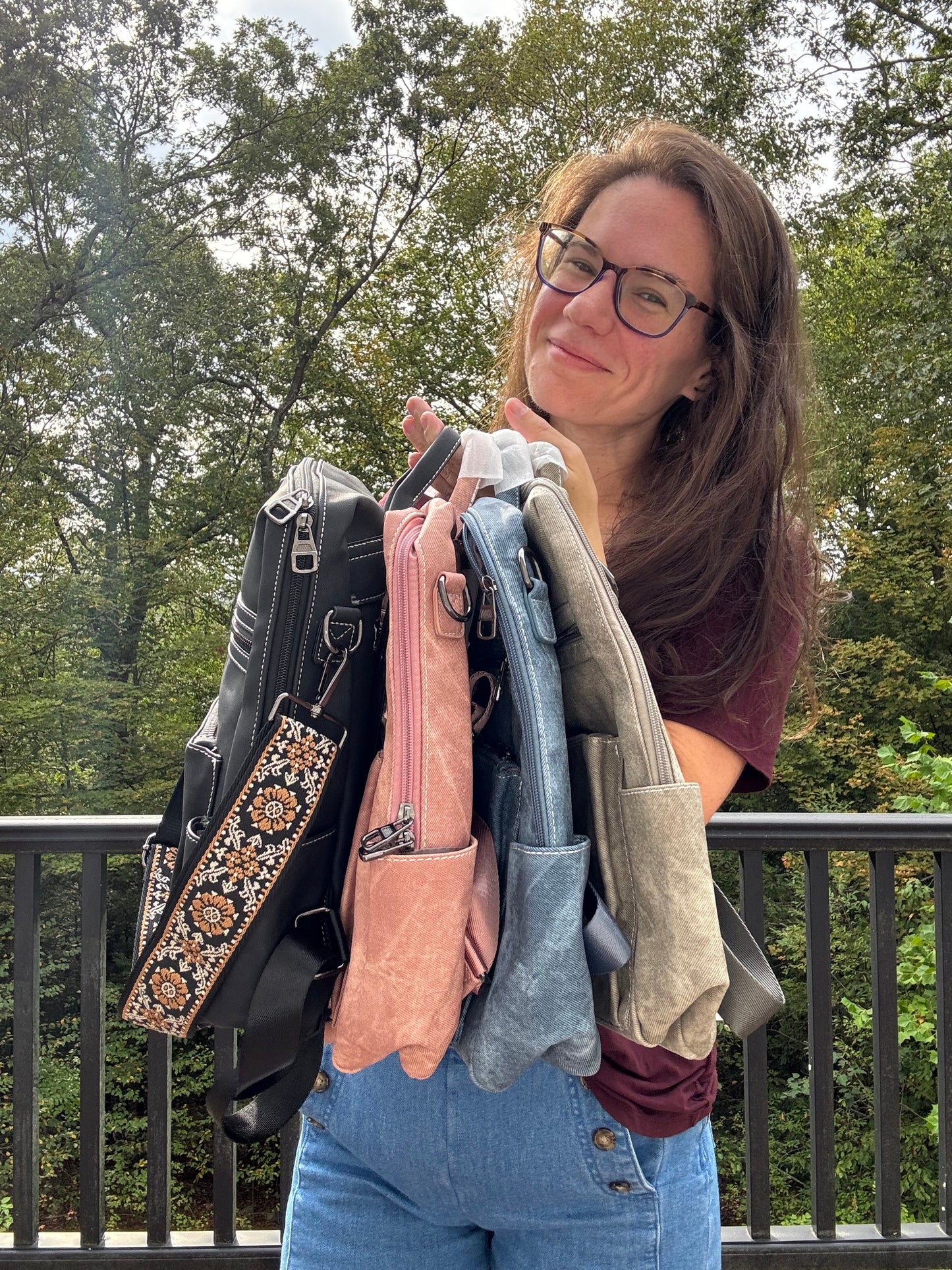 Denim Suede Brooke Backpack + Pouch