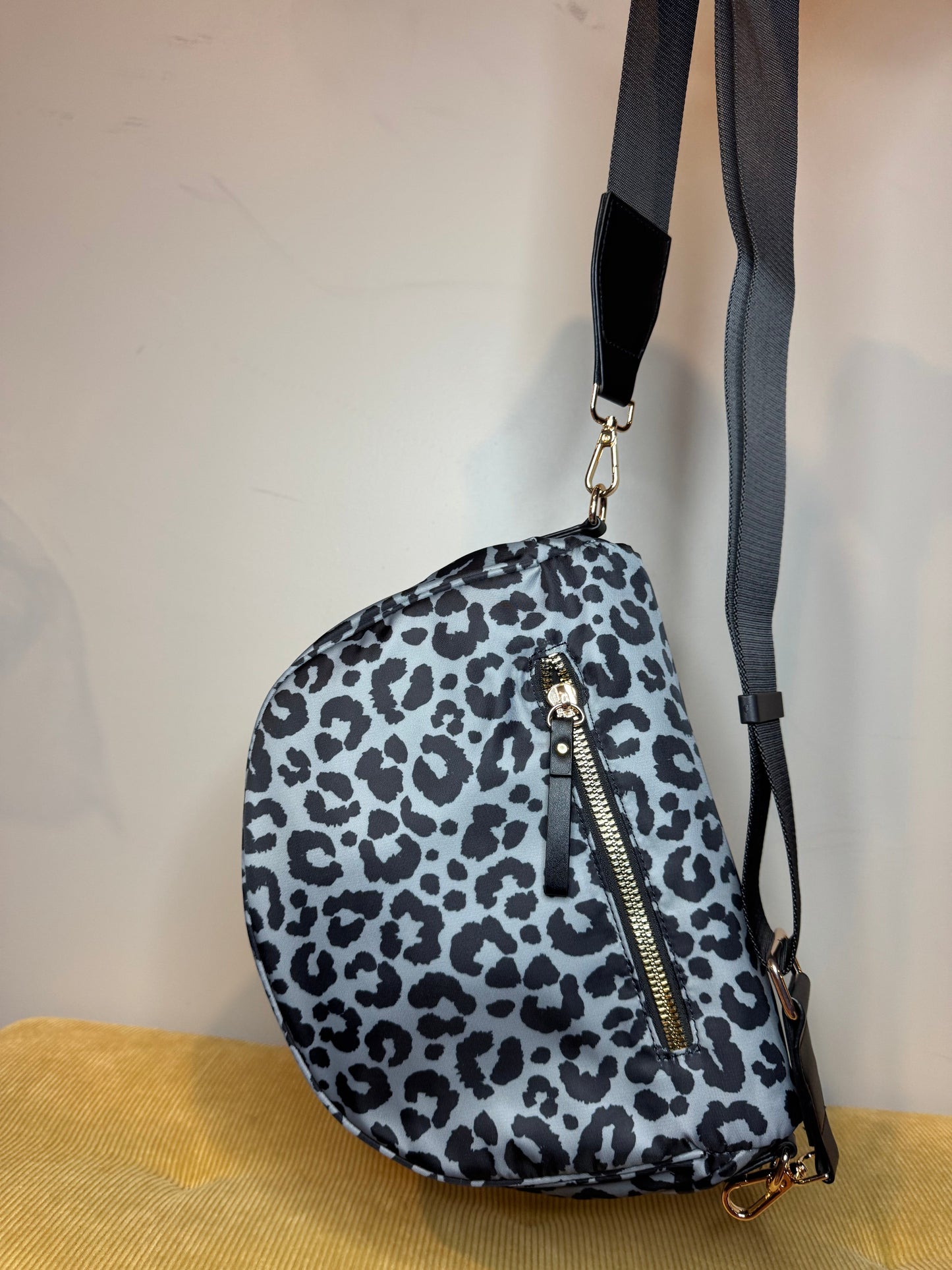 The Roni Nylon Crossbody - Animal Print Grey with Black