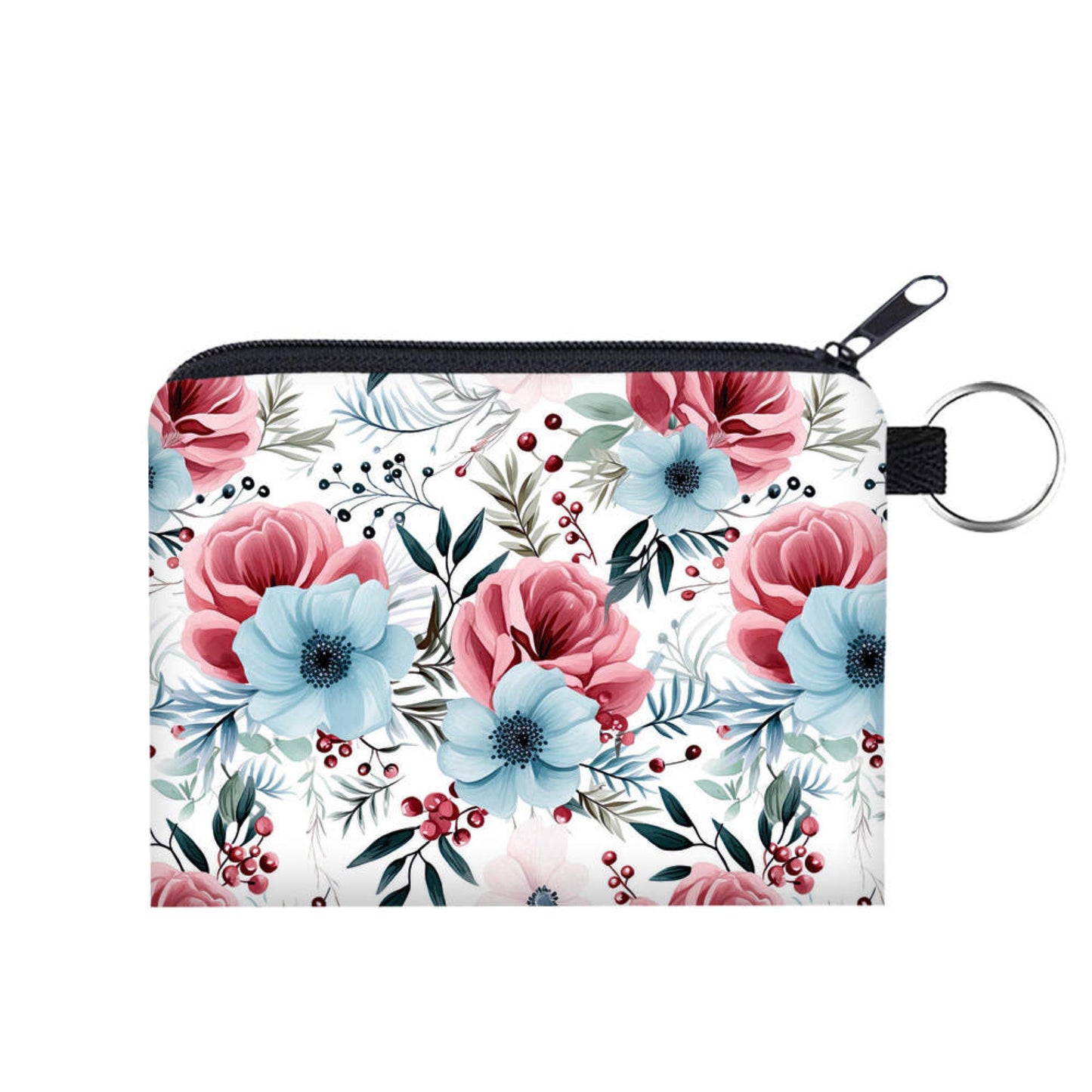 Mini Pouch - Floral Cranberry & Blue