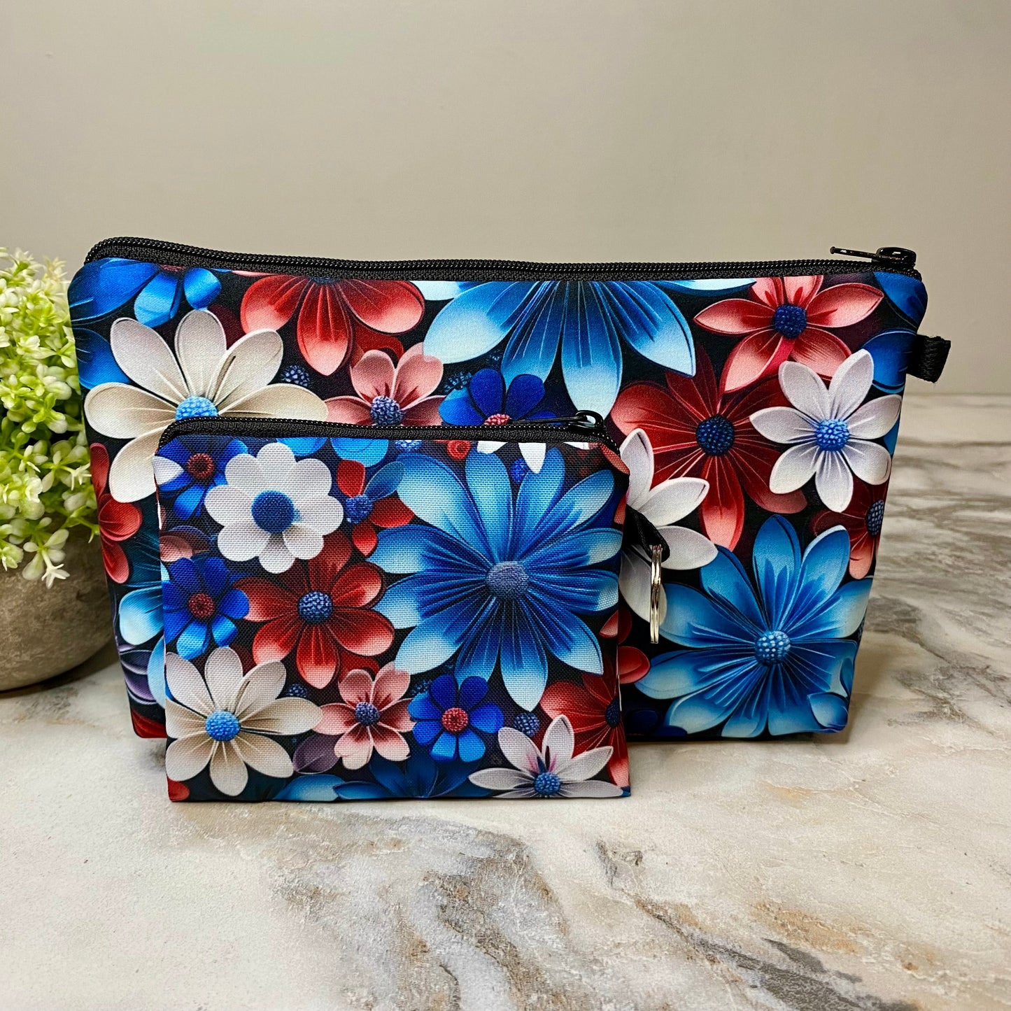 Pouch & Mini Pouch Bundled Set - Floral Red Blue