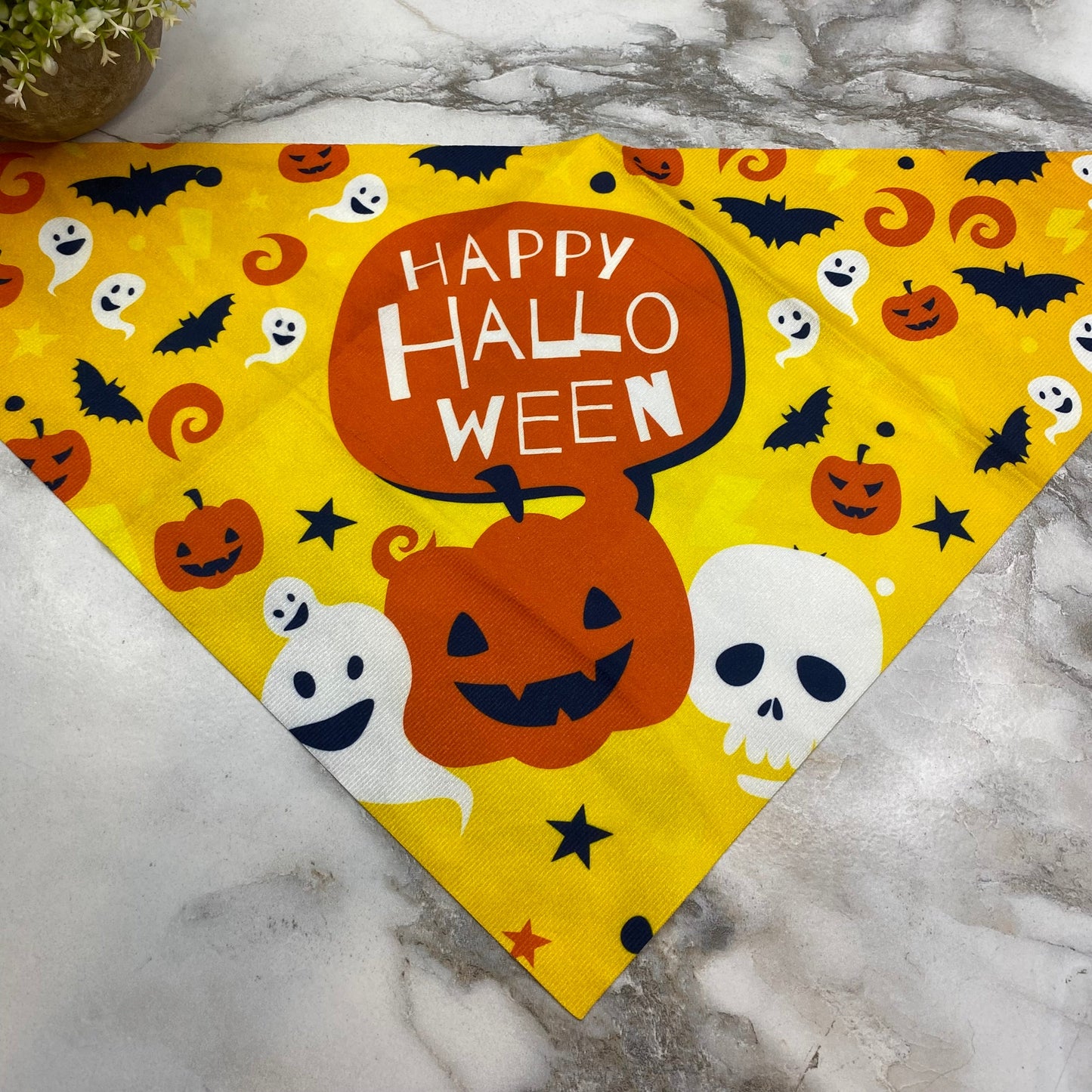 Dog Bandana - Halloween - Yellow Pumpkin Ghost Skull