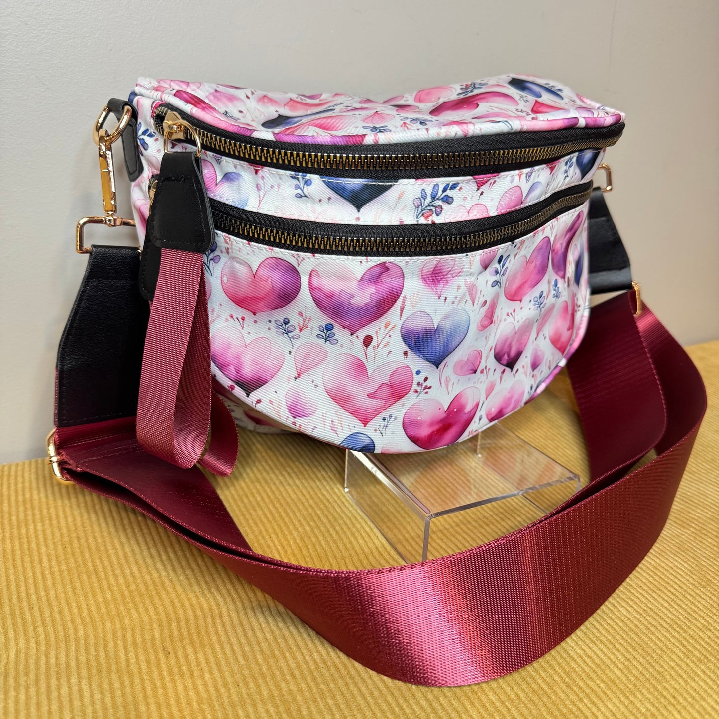 The Roni Nylon Crossbody - Pink Purple Hearts