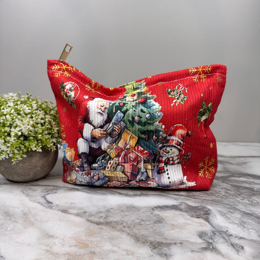 Corduroy Zip Pouch - Christmas Santa Presents
