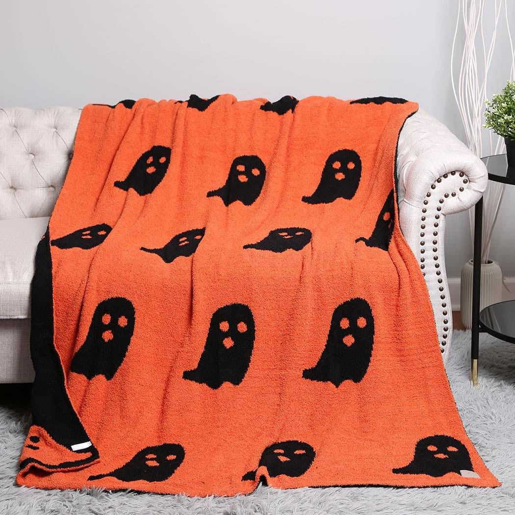 Blanket - Soft Dreams - Double Sided Halloween Ghost Orange Black