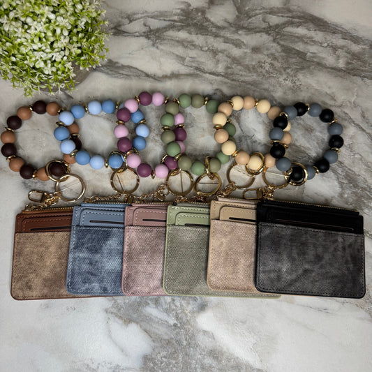 Denim Suede Bracelet Keychain & Card Holder Wallet